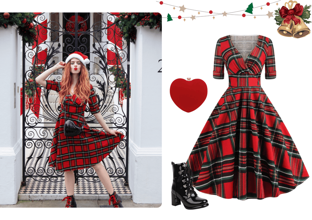 1950s Plaid Sweetheart Fold Swing Dress