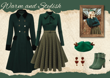 Dark Green 1950s Plaid Knitting Dress