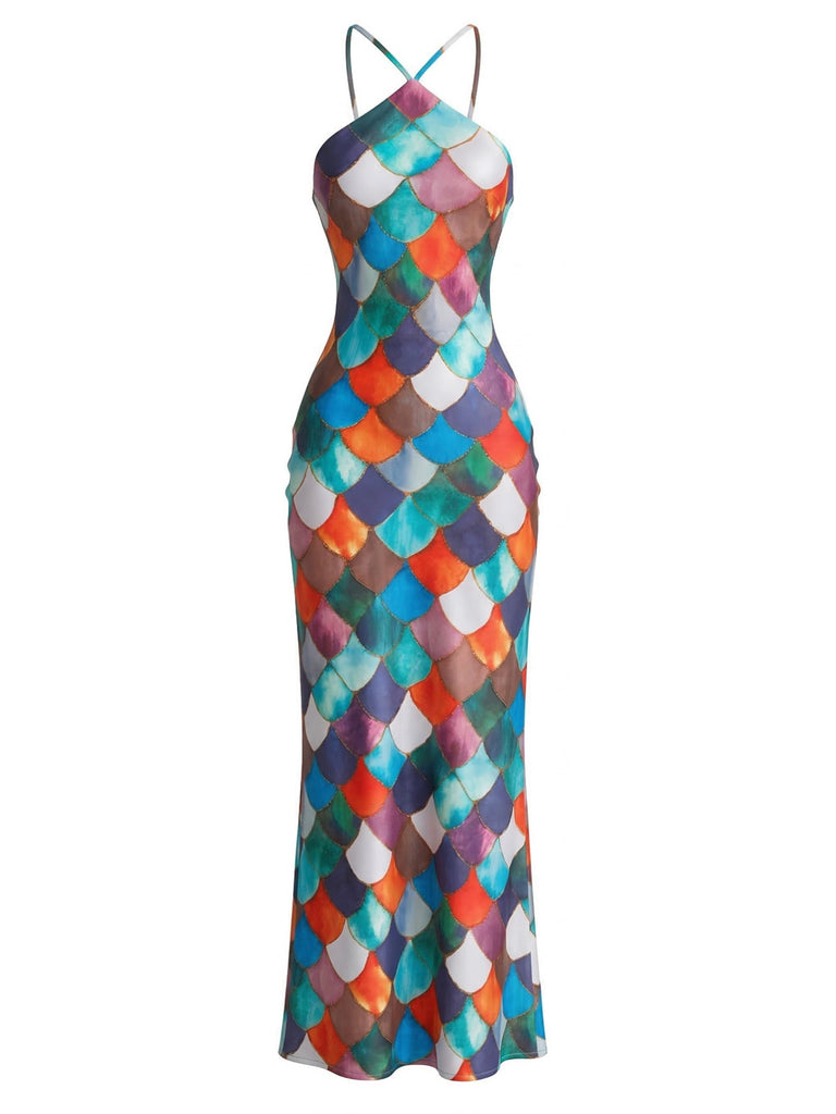 Multicolor 1930s Mermaid Scale Slip Dress: beautiful vintage dress, retro fashion, elegant style with timeless appeal