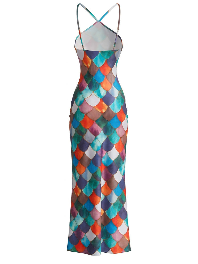 Multicolor 1930s Mermaid Scale Slip Dress - vintage dress, retro fashion, elegant style for vintage lovers