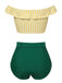 Multicolor 1930s Off-Shoulder Stripes Swimsuit — because 1930s glamour never goes out of style