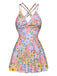 She's wearing Multicolor 1940s Floral Back Cross Straps Swimsuit and the whole beach remembers the 1940s