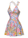 Multicolor 1940s Floral Back Cross Straps Swimsuit: 1940s Riviera elegance, reimagined for her