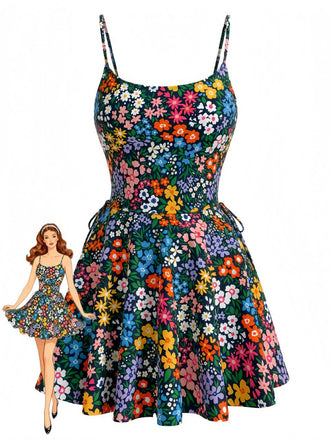 Multicolor 1940s Floral U-Neck Tankini Set, vintage fashion, retro style - perfect for women who love vintage and retro fashion