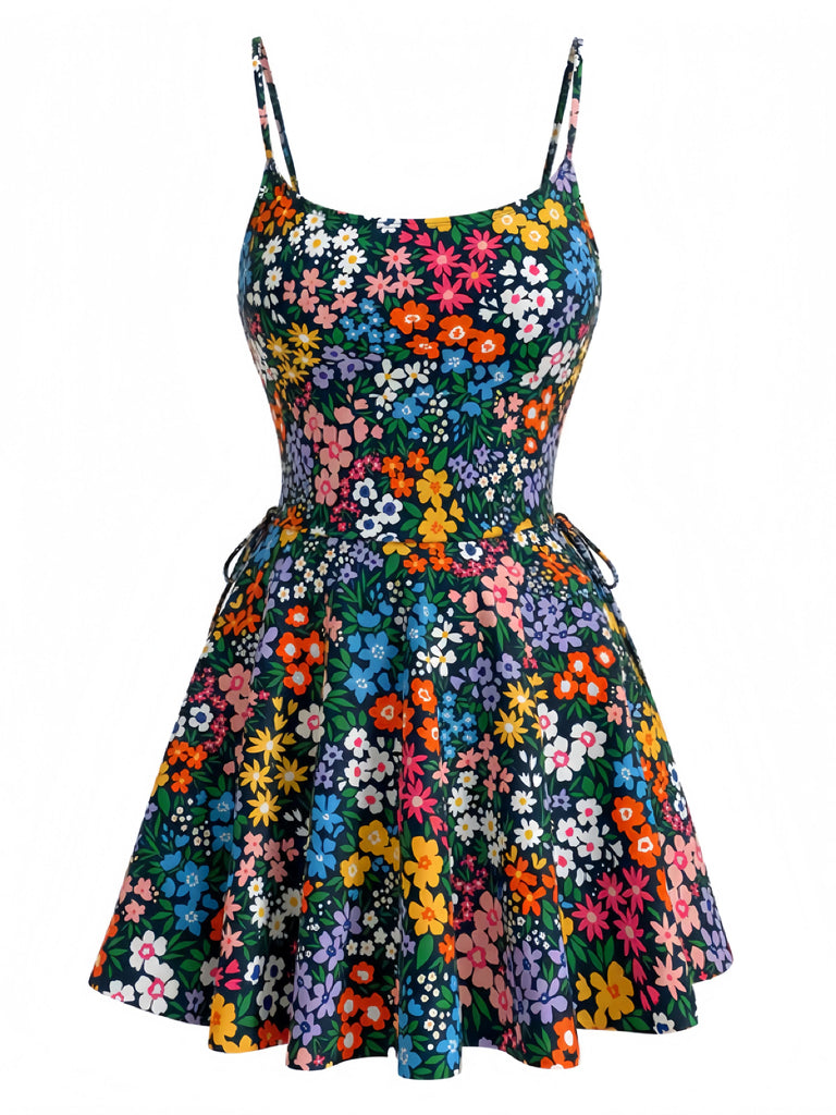Multicolor 1940s Floral U-Neck Tankini Set, vintage fashion, retro style - perfect for women who love vintage and retro fashion