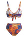 1970s Paisley Floral Bikini Set With Crystal Horseshoe Ring - vintage swimsuit, pin-up swimwear for vintage lovers