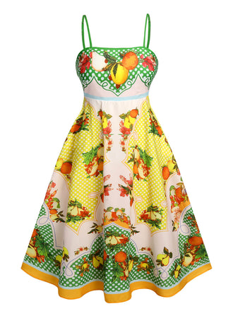 Multicolor 1940s Lemonis Print Midi Dress, vintage dress, retro fashion - perfect for women who love vintage and retro fashion