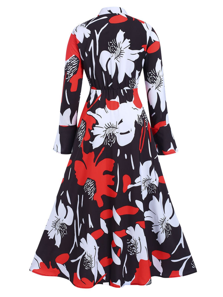 Multicolor 1940s Round Neck Floral A-Line Dress: where 1940s romance meets her modern spirit