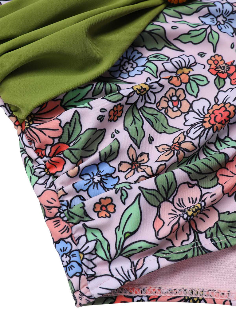 1950s Floral Ring Belted Ruffles Swimsuit: 1950s Riviera elegance, reimagined for her