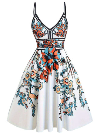 Multicolor 1950s Floral Spaghetti Straps Dress - vintage dress, retro fashion, elegant style for vintage lovers