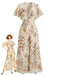 Multicolor-1950s-Floral-V-Neck-Chiffon-Flutter-Sleeve-Jumpsuit, vintage, retro, romper