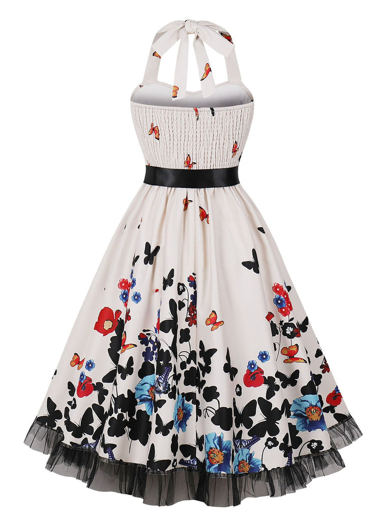 Multicolor 1950s Halter Floral Lace Hem Dress, vintage dress, retro fashion, rockabilly, pin-up fashion - perfect for women who love vintage and retro fashion
