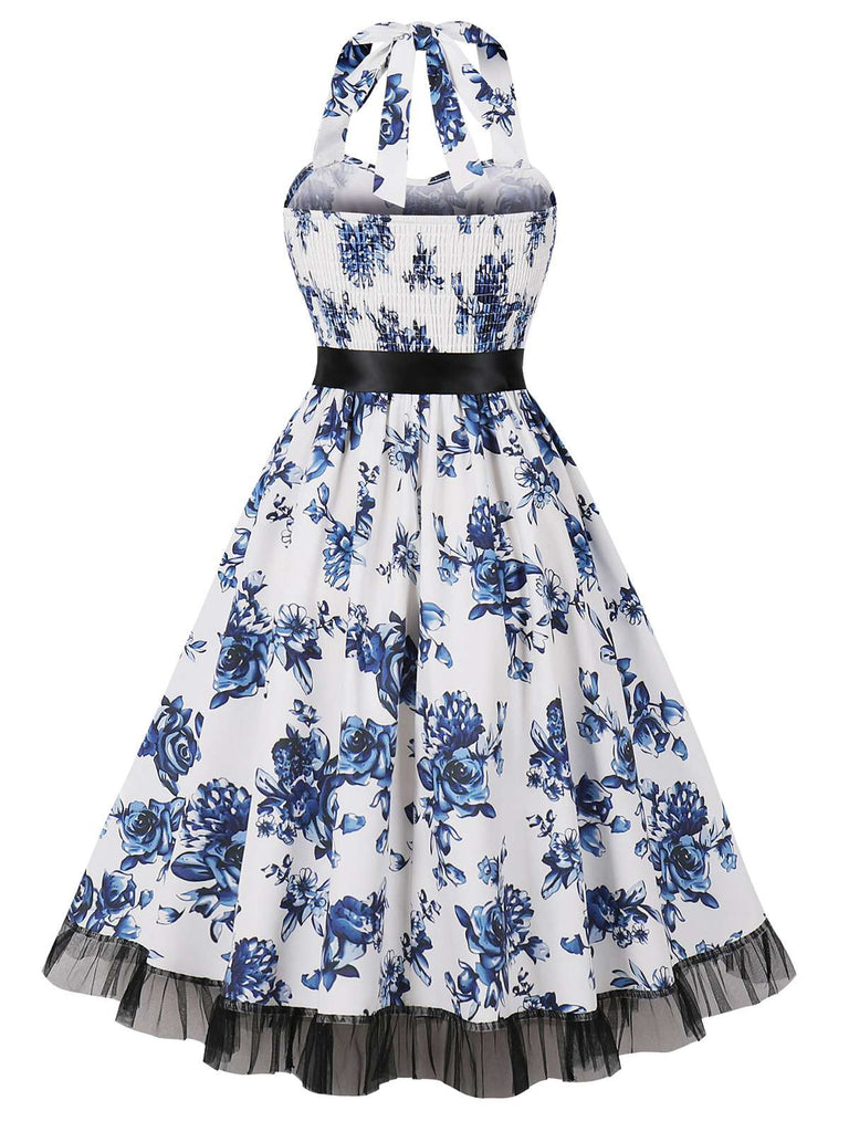 Multicolor 1950s Halter Floral Lace Hem Dress, vintage dress, retro fashion, rockabilly, pin-up fashion - perfect for women who love vintage and retro fashion