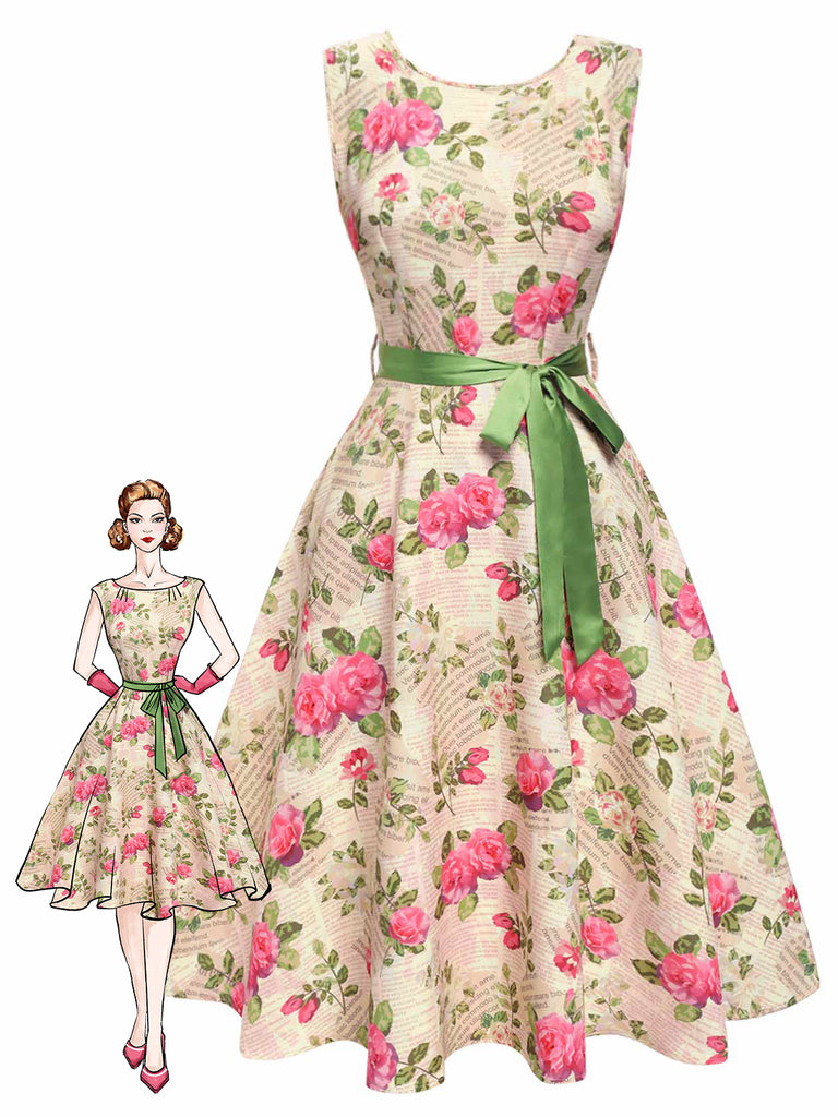 She slips into this Multicolor 1950s Rose Pictorial Belted Dress and suddenly it's a 1950s daydream