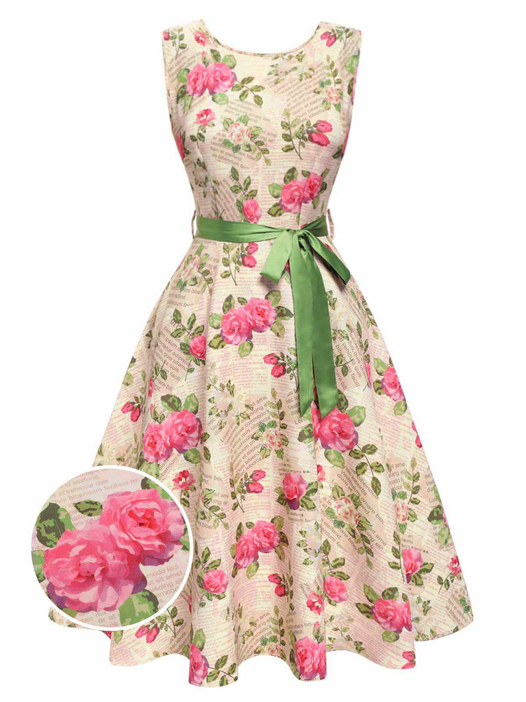 Multicolor 1950s Rose Pictorial Belted Dress: where 1950s romance meets her modern spirit