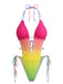 [Pre-Sale] Multicolor 1950s Ruched Gradient Beach One-Piece Swimsuit, vintage swimsuit, pin-up swimwear - perfect for women who love vintage and retro fashion