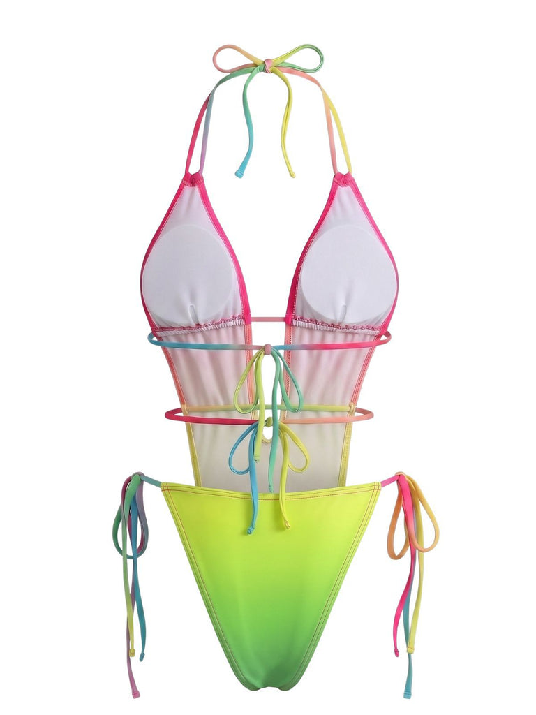 [Pre-Sale] Multicolor 1950s Ruched Gradient Beach One-Piece Swimsuit, vintage swimsuit, pin-up swimwear - perfect for women who love vintage and retro fashion