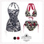 She's wearing Multicolor 1950s Skull Halter Swimsuit and the whole beach remembers the 1950s