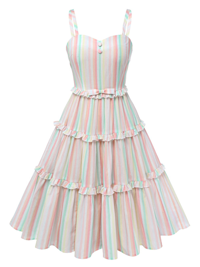 Multicolor 1950s Spaghetti Strap Striped Dress, vintage dress, retro fashion, rockabilly, pin-up fashion - perfect for women who love vintage and retro fashion
