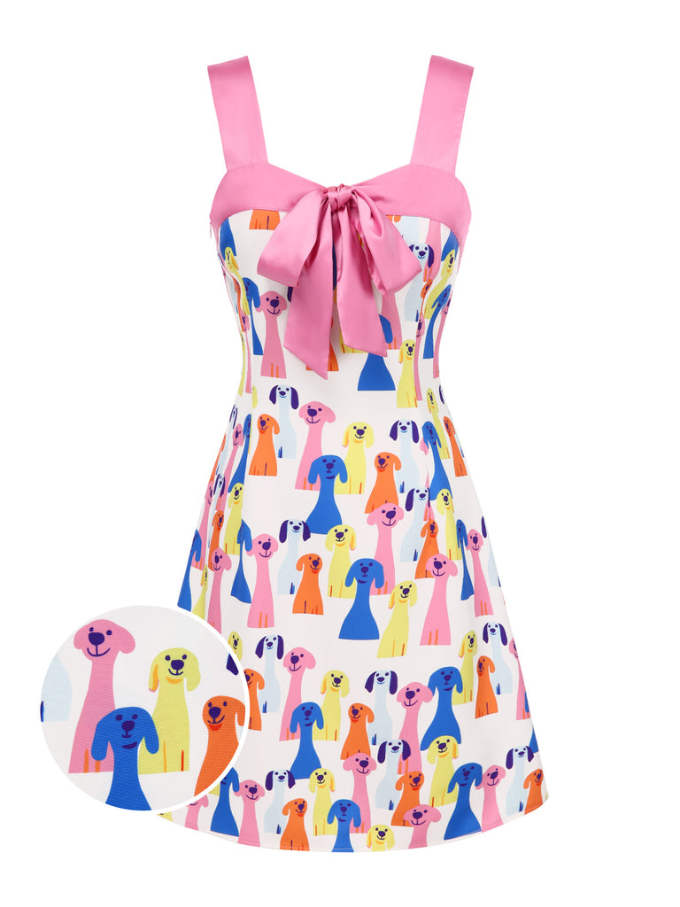 She slips into this Multicolor 1960s Bow Puppy Print Dress and suddenly it's a 1960s daydream