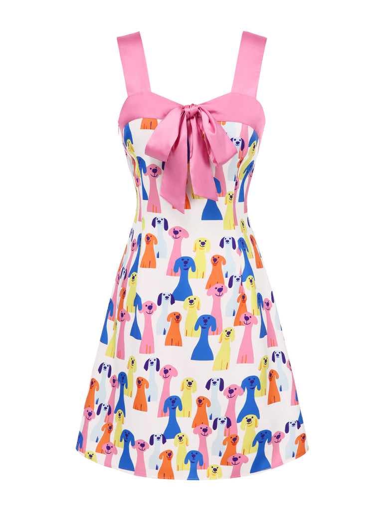 Multicolor 1960s Bow Puppy Print Dress: where 1960s romance meets her modern spirit