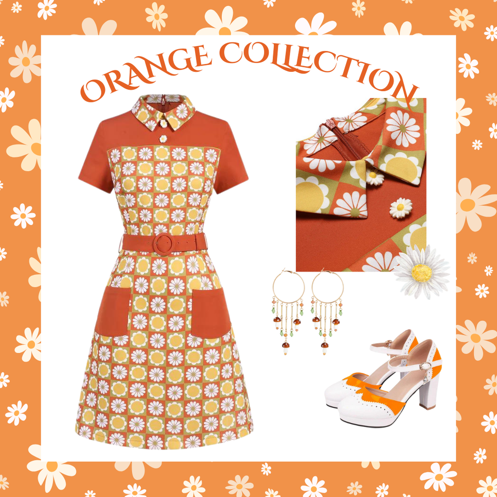 She slips into this Multicolor 1960s Daisy Lapel Belt Dress and suddenly it's a 1960s daydream