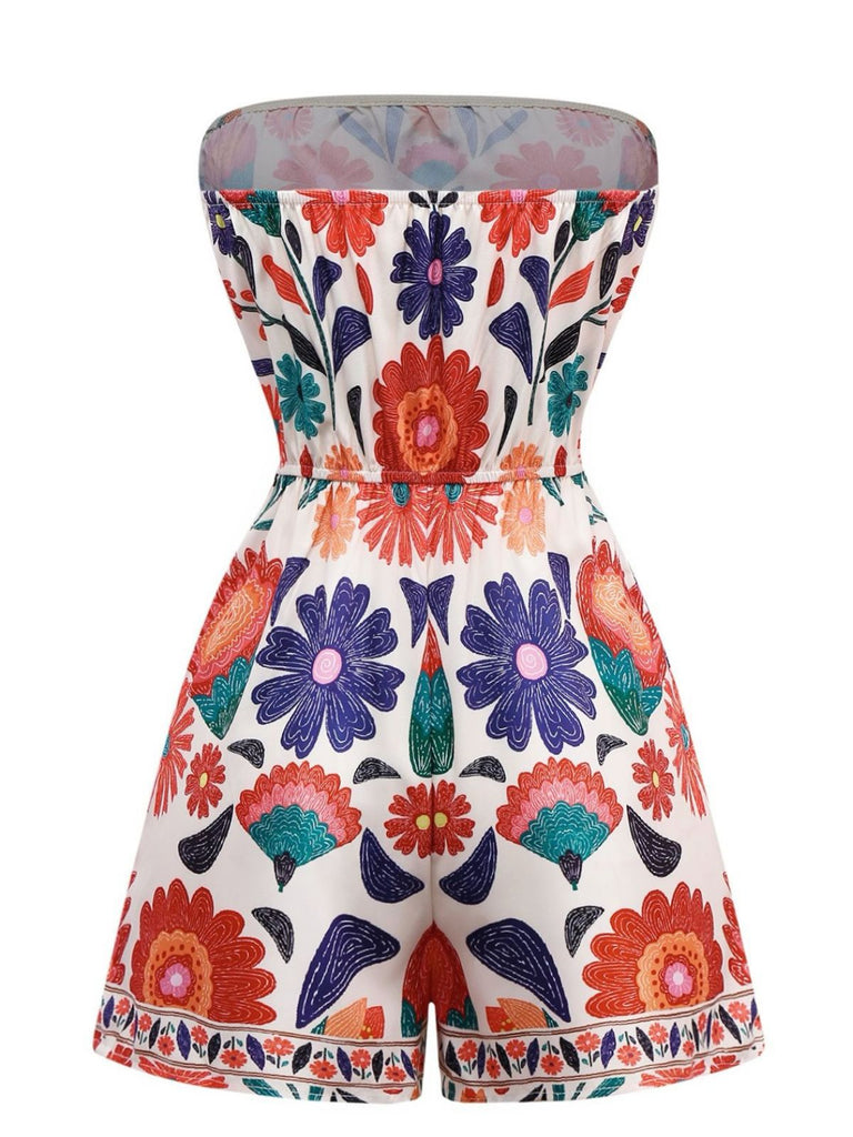 Multicolor 1960s Floral Bandeau Backless Romper - vintage jumpsuit, retro fashion