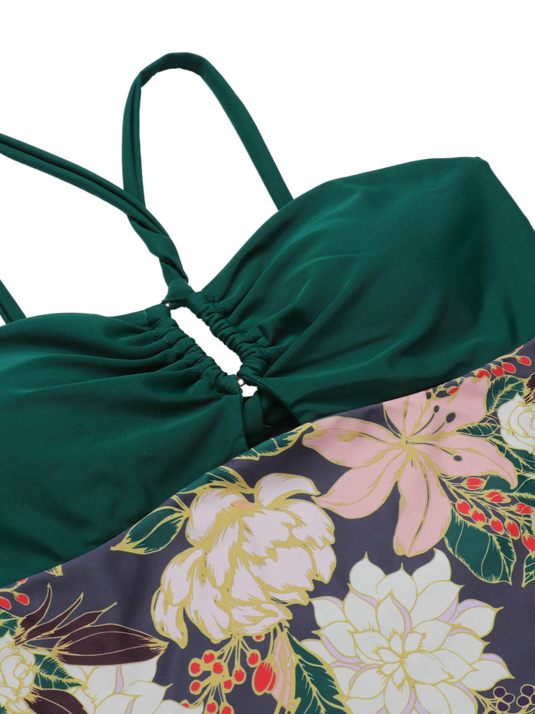 Multicolor 1960s Floral Halter One-Piece Swimsuit — because 1960s glamour never goes out of style