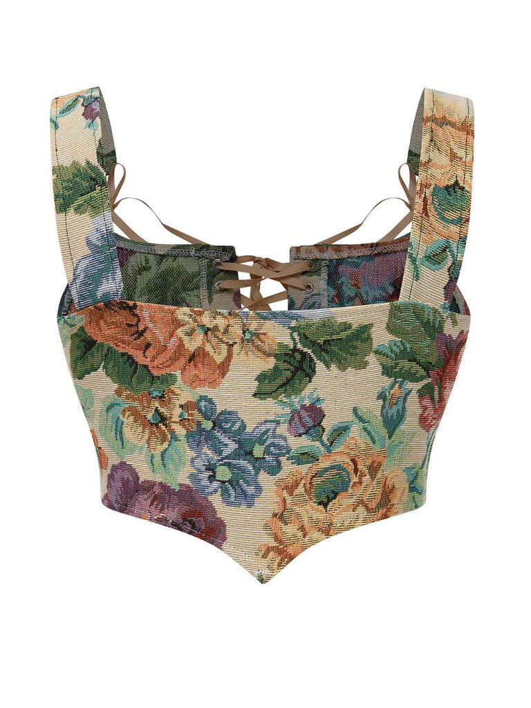 1960s Floral LaceUp Bustier Crop | 1960s | vintage blouse, retro top