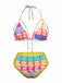 Multicolor 1960s Lace-up Rainbow Halter Bikini Set - vintage fashion, retro style