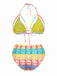 Multicolor 1960s Lace-up Rainbow Halter Bikini Set - vintage fashion, retro style