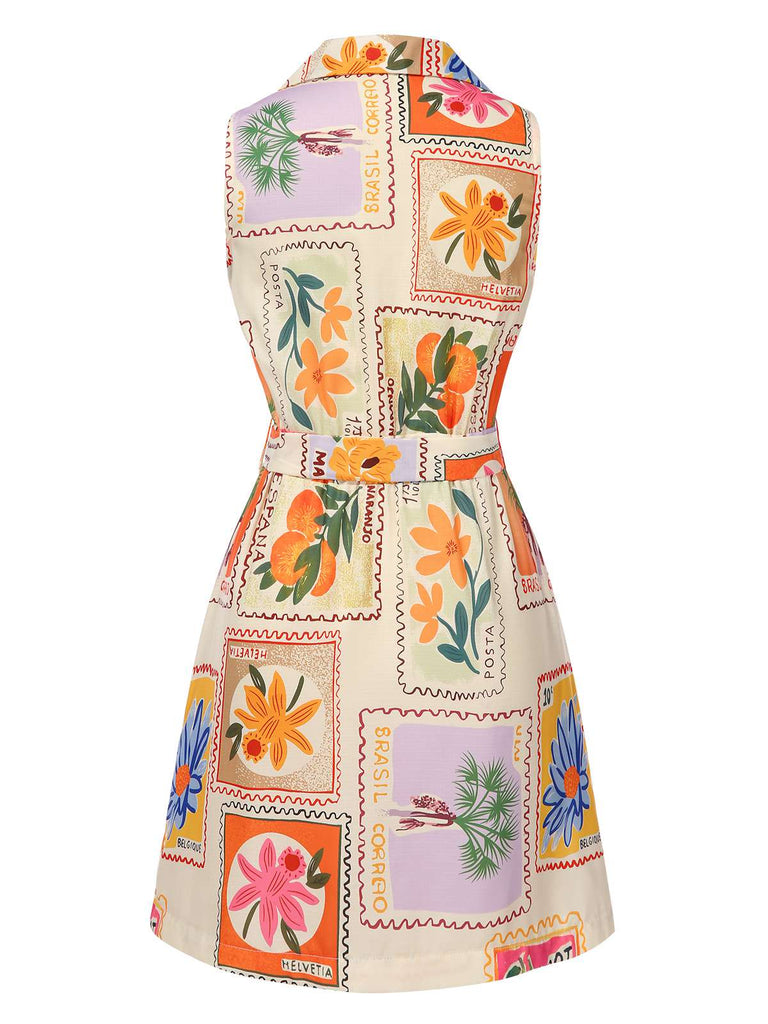 Multicolor 1960s Notched Collar Floral Stamp Dress, vintage dress, retro fashion, floral print - perfect for women who love vintage and retro fashion