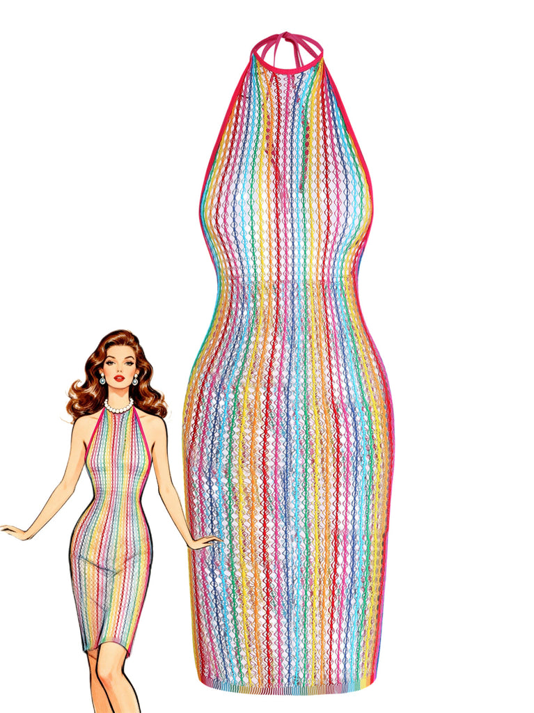 Multicolor 1960s Rainbow Mesh Nightgown 2