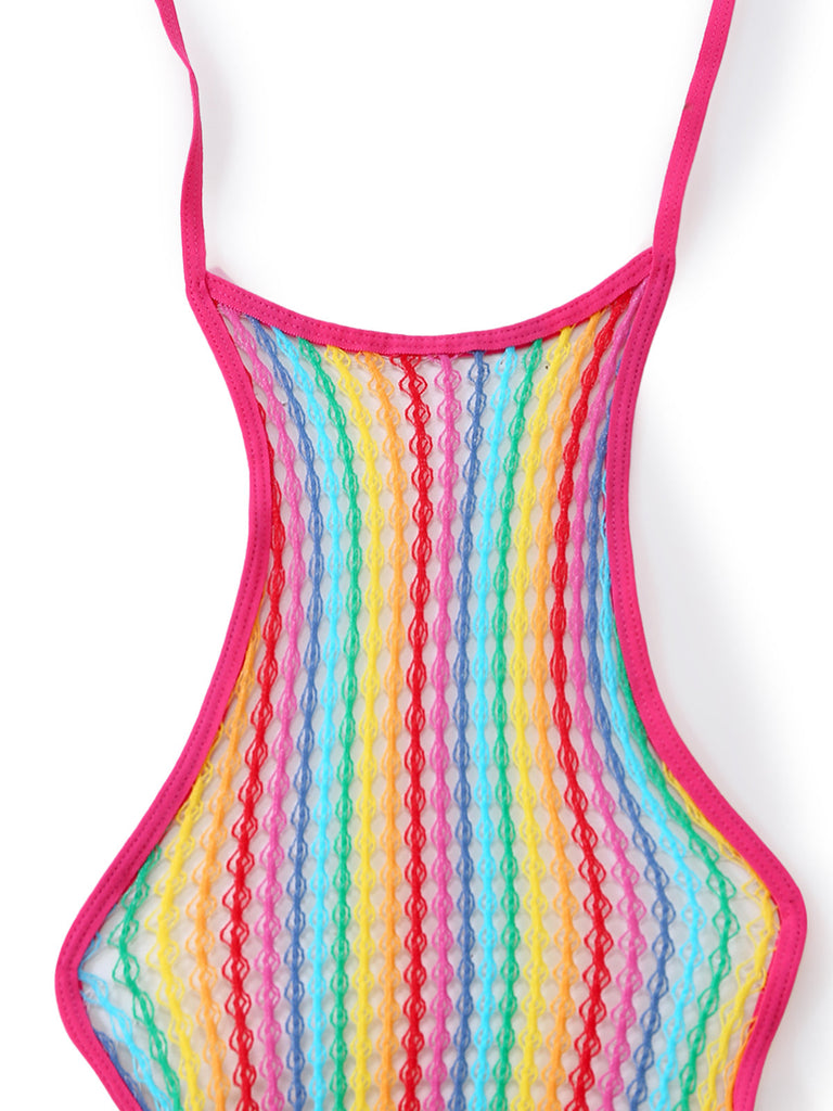 Multicolor 1960s Rainbow Mesh Nightgown 4
