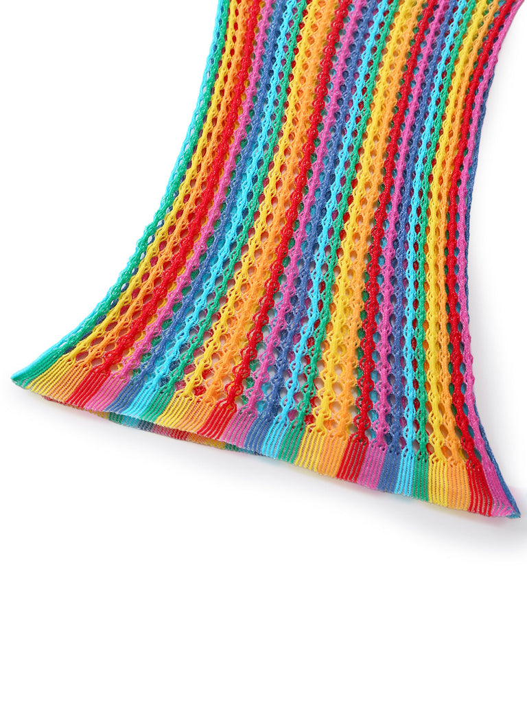 Multicolor 1960s Rainbow Mesh Nightgown 3