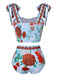 This Multicolor 1960s Strap Floral Swimsuit carries 1960s vacation dreams in every stitch