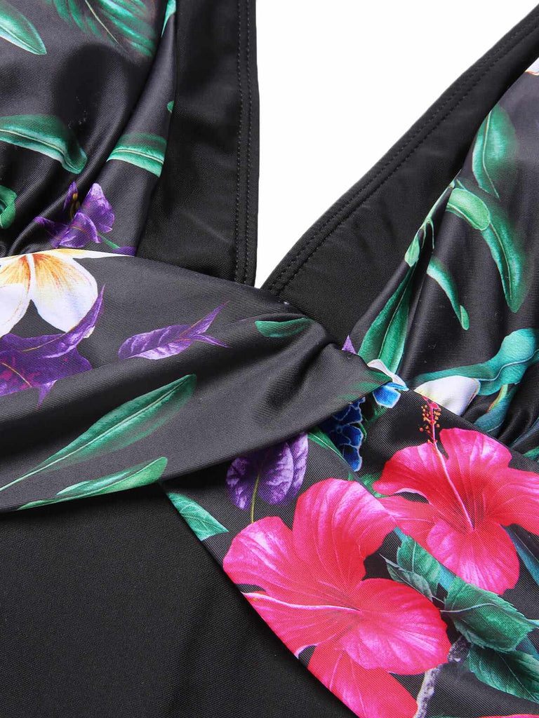 Multicolor 1960s V-Neck U-Back Swimsuit — 1960s poolside glamour meets sun-drenched confidence
