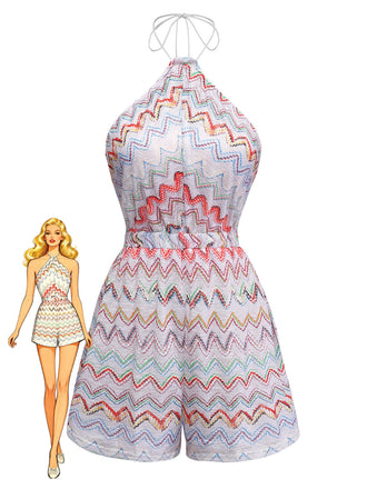 Multicolor 1960s Printed Sleeveless Romper 2