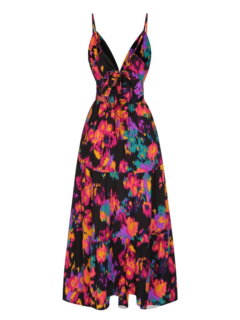Multicolor 1970s Abstract Floral A-line Strap Dress, vintage dress, retro fashion, floral print - perfect for women who love vintage and retro fashion
