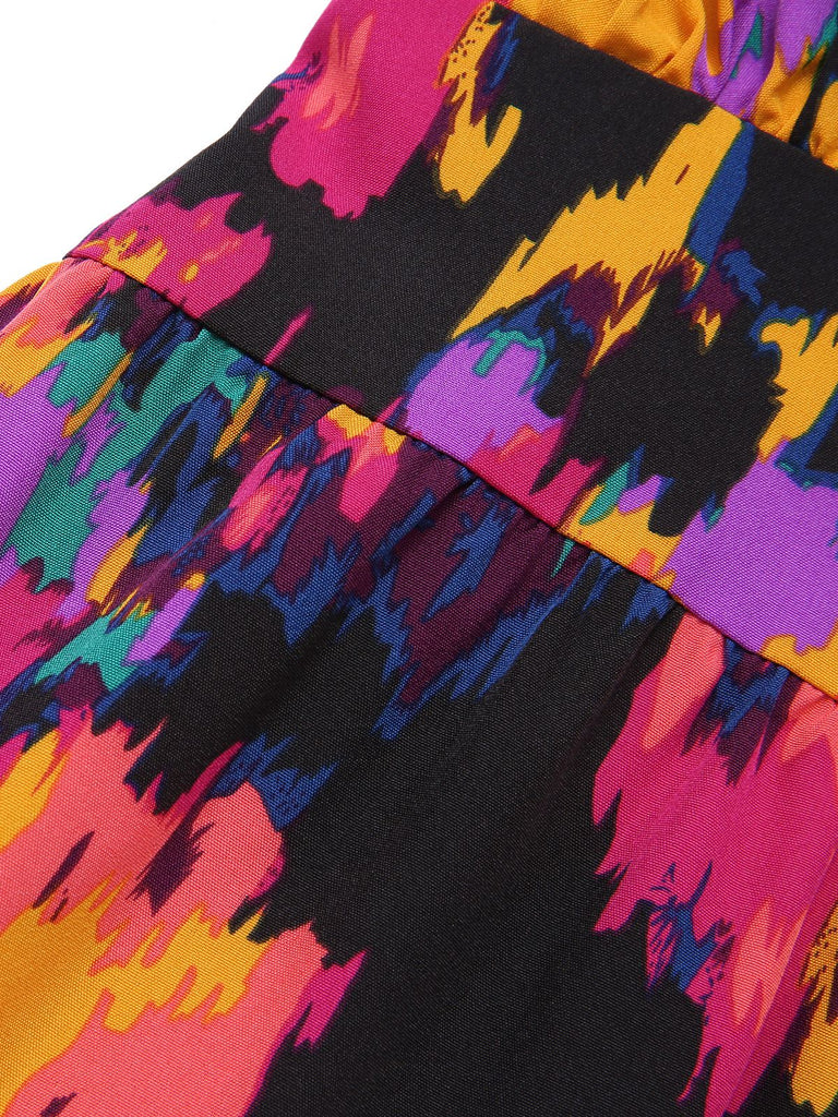 Multicolor 1970s Abstract Floral A-line Strap Dress, vintage dress, retro fashion, floral print - perfect for women who love vintage and retro fashion