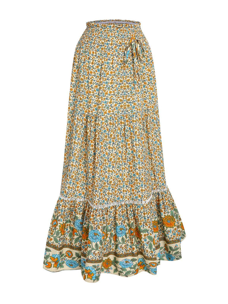 Multicolor 1970s Floral Bohemia Skirt: 1970s grace for the woman who dances through life