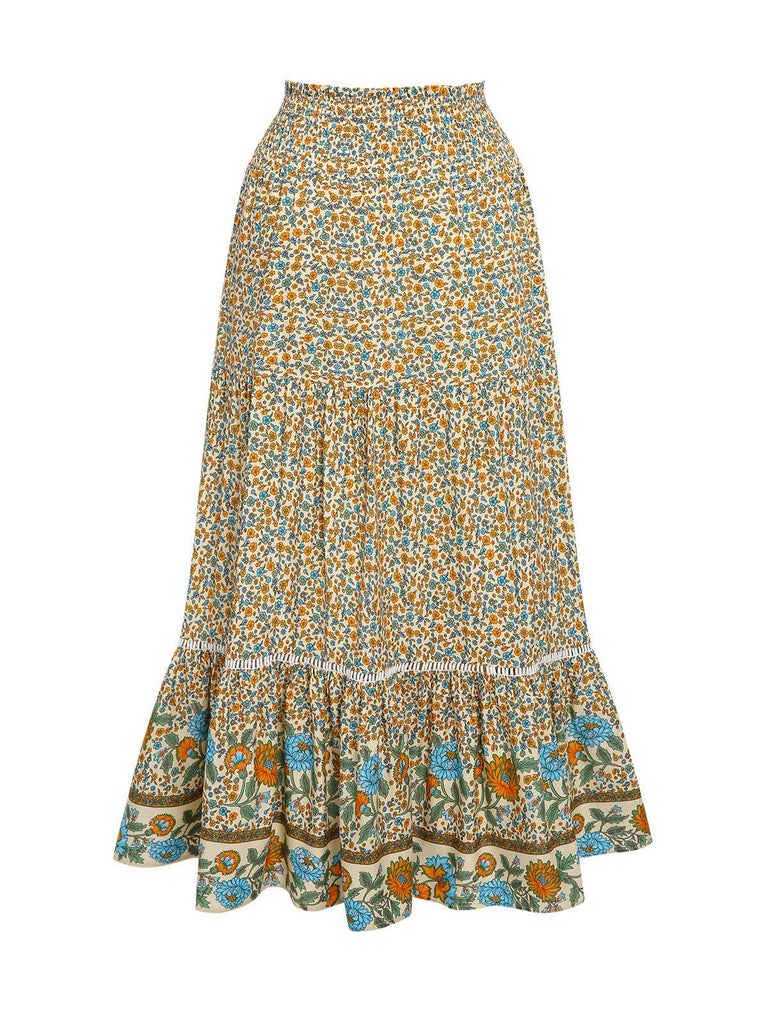 This Multicolor 1970s Floral Bohemia Skirt spins 1970s stories with every step
