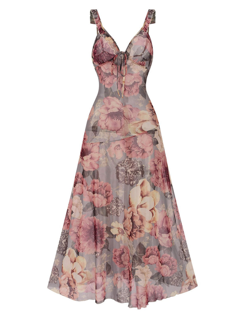 She slips into this Multicolor 1970s Floral V-Neck Straps Nightgown and suddenly it's a 1970s daydream