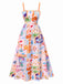 She slips into this Multicolor 1970s Ocean Live Suspender Maxi Dress and suddenly it's a 1970s daydream