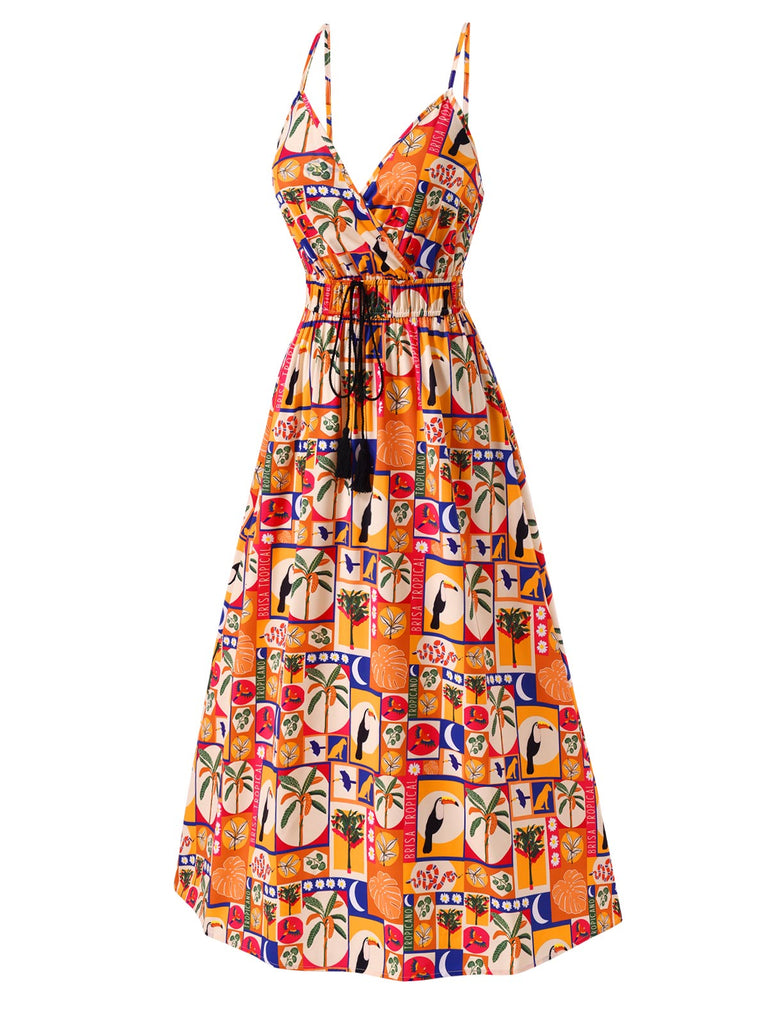 This Multicolor 1970s Tropical Floral Dress wraps her in 1970s elegance, one twirl at a time