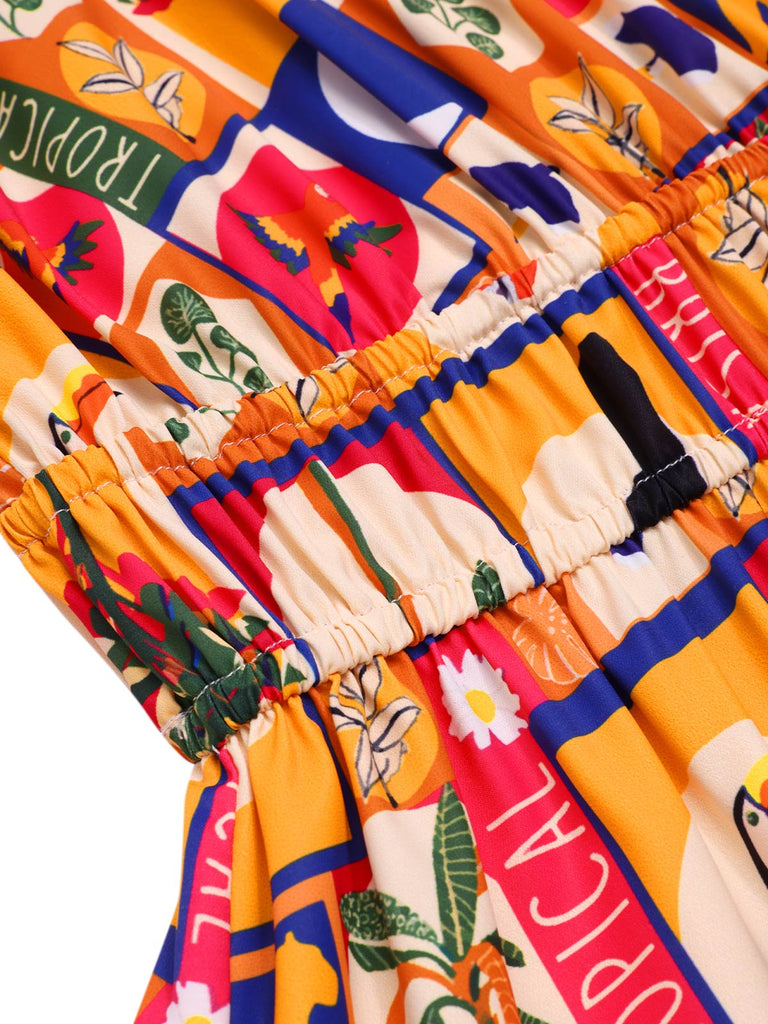Multicolor 1970s Tropical Floral Dress: where 1970s romance meets her modern spirit