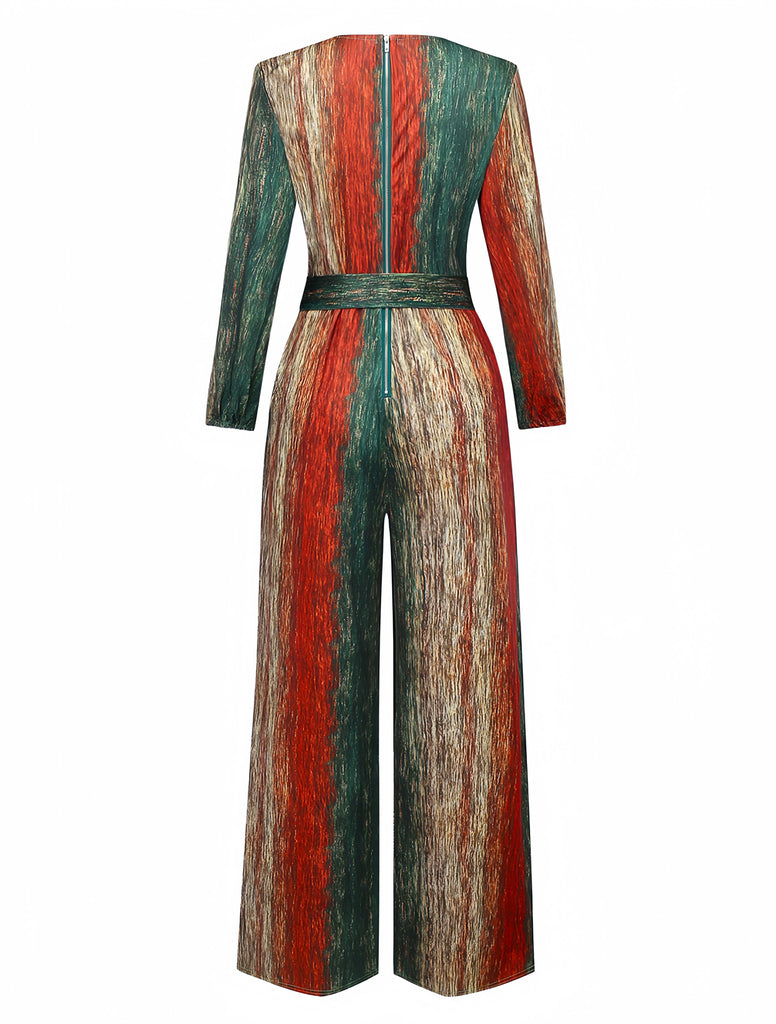 Multicolor 1970s V-Neck Belted Jumpsuit - vintage jumpsuit, retro fashion