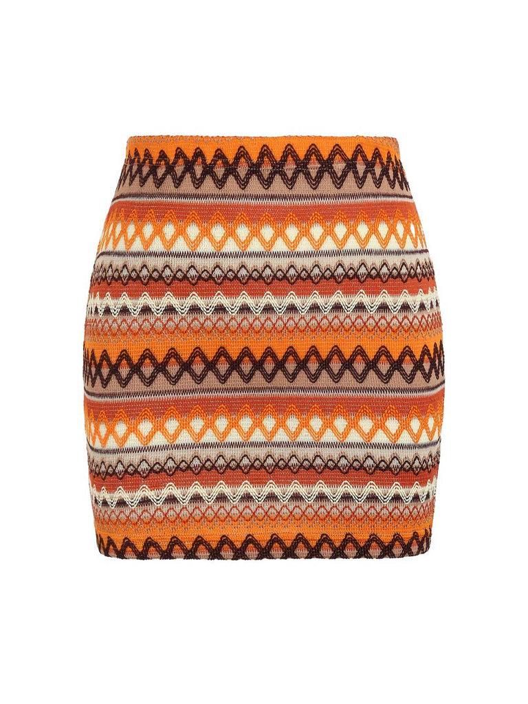 Multicolor 1970s Zigzag Knit Mini Skirt - vintage skirt, retro style