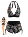 Multicolor 1980s Sugar Skull Halter Gothic Bikini Set, vintage swimsuit, pin-up swimwear - perfect for women who love vintage and retro fashion