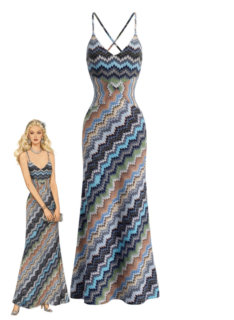 Dark Blue 1980s Floral Cami Classic Dress